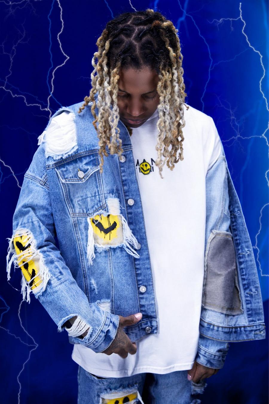 Oversized Rip & Repair Face Denim Jacket | boohoo Oversized Rip & Repair Face Denim Jacket | boohoo